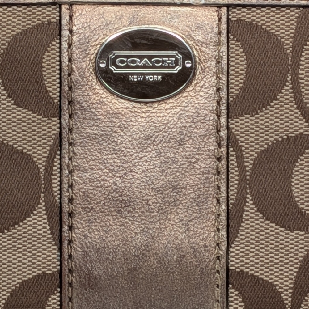 Coach Wallet Signature Monogram Bronze Tan Metallic Stripe Canvas & Leather Zip - Picture 9 of 13